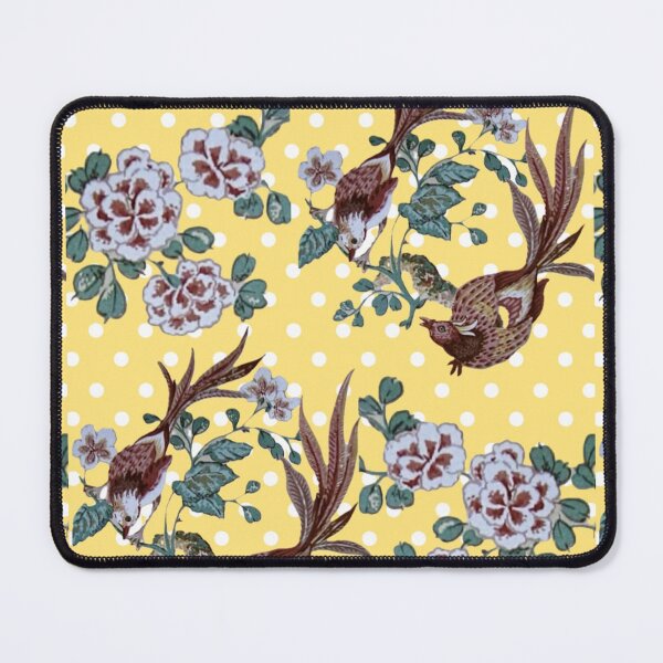 Item preview, Two Pheasants Yellow Polka Dots Digital Collage Wallpaper designed and sold by Licorice Moon.