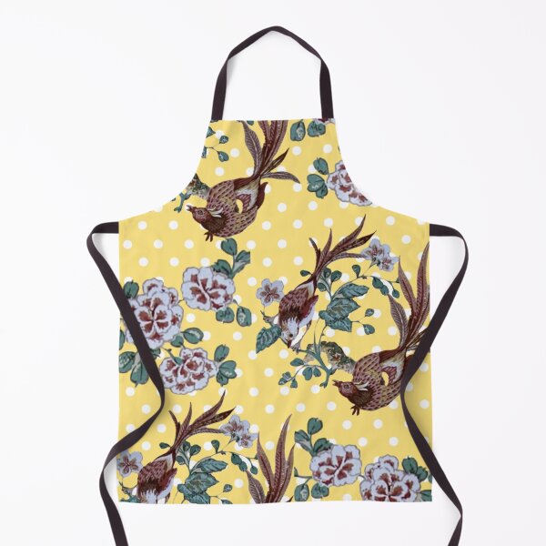 Item preview, Two Pheasants Yellow Polka Dots Digital Collage Wallpaper designed and sold by Licorice Moon.