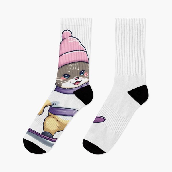 Item preview, Kawaii Cat Snowboarding Cute Winter Art designed and sold by Uglyandcute.