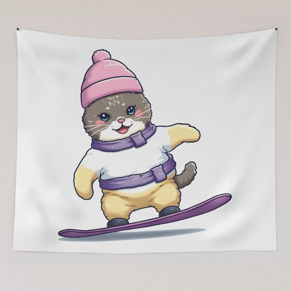 Item preview, Kawaii Cat Snowboarding Cute Winter Art designed and sold by Uglyandcute.