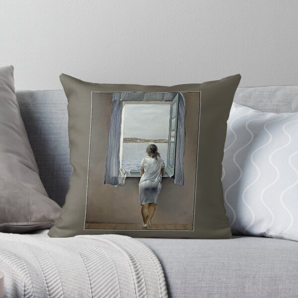 MUJER EN LA VENTANA: Vintage 1925 Dali Painting Print Cojín