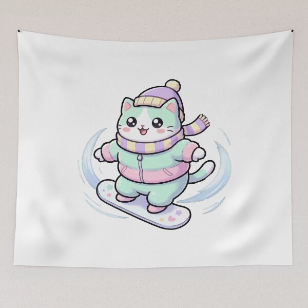 Item preview, Kawaii Cat Snowboarding Cute Winter Art designed and sold by Uglyandcute.