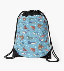Sharks in the light blue Drawstring Bag