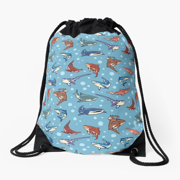 Sharks in the light blue Drawstring Bag