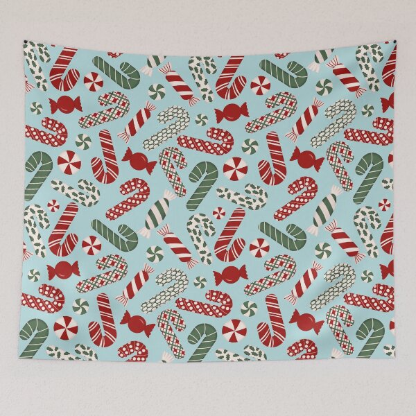 Item preview, Candies & Candy Canes - Multicolored on Cyan Light Blue designed and sold by thecolorbirdie.