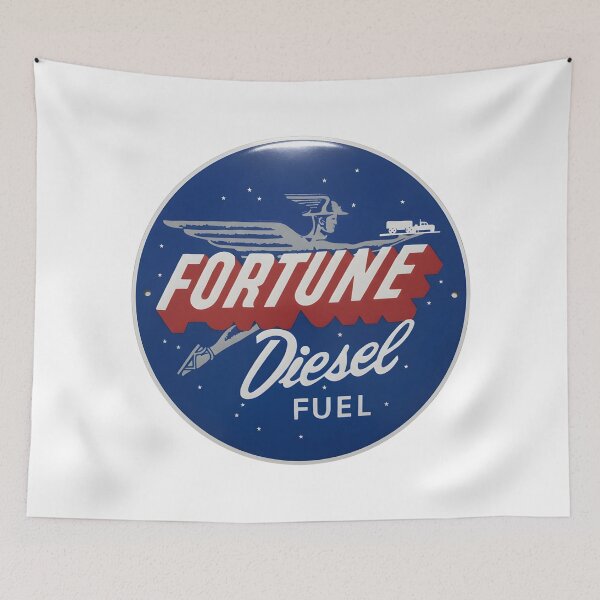 Item preview, Vintage Fortune Diesel Fuel Round Sign with Winged Messenger Graphic designed and sold by CharlieDesings.