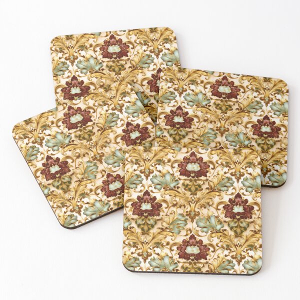 Item preview, Golden Victorian Floral Damask with Sage and Burgundy designed and sold by Jirka Svetlik, Studio Illuvision.