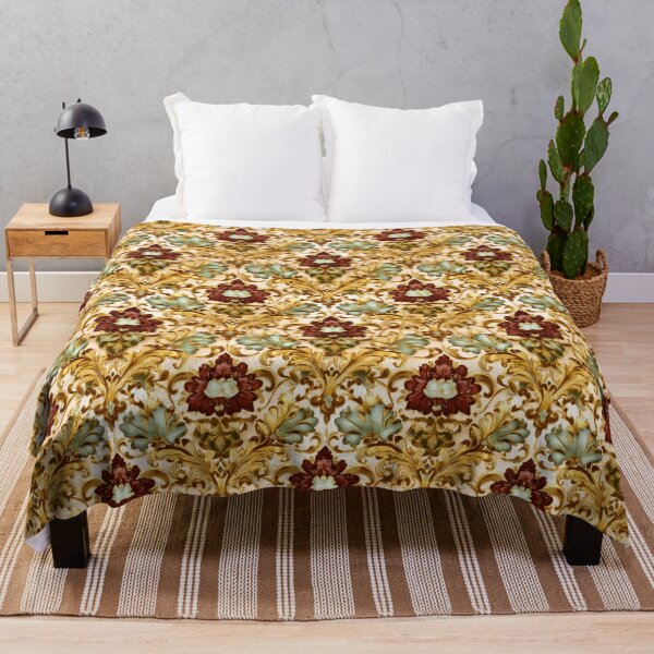 Item preview, Golden Victorian Floral Damask with Sage and Burgundy designed and sold by Jirka Svetlik, Studio Illuvision.
