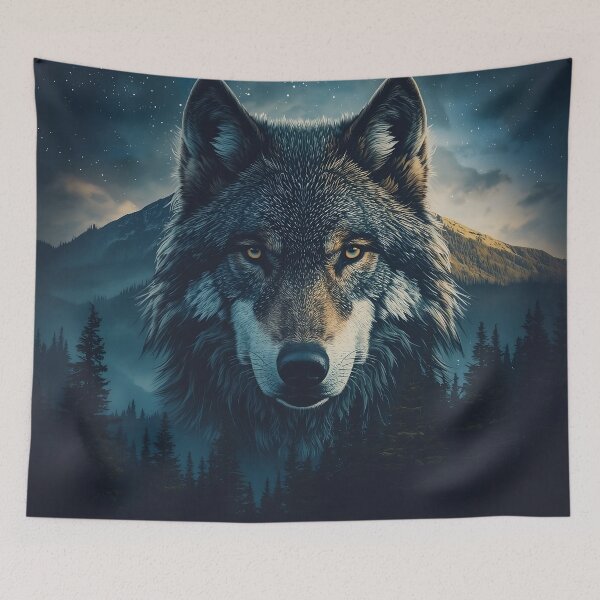 Item preview, Mystical Wolf Mountain - Fantasy Nature Merge Digital Art designed and sold by Etch Safwat.