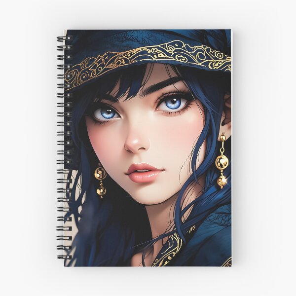 Item preview, Elegant Anime Girl in Dark Blue Velvet Hat Portrait designed and sold by ArtMorphStudio.