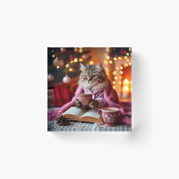 Item preview, Cozy Winter Cat Reading with Hot Cocoa designed and sold by AmetistLight.