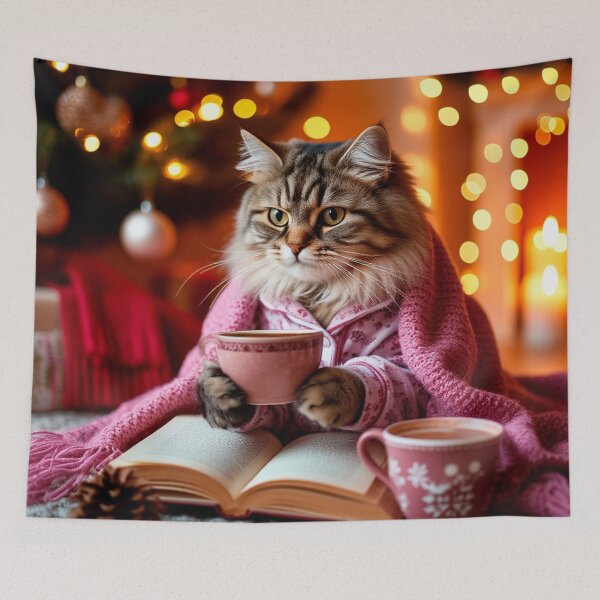 Item preview, Cozy Winter Cat Reading with Hot Cocoa designed and sold by AmetistLight.