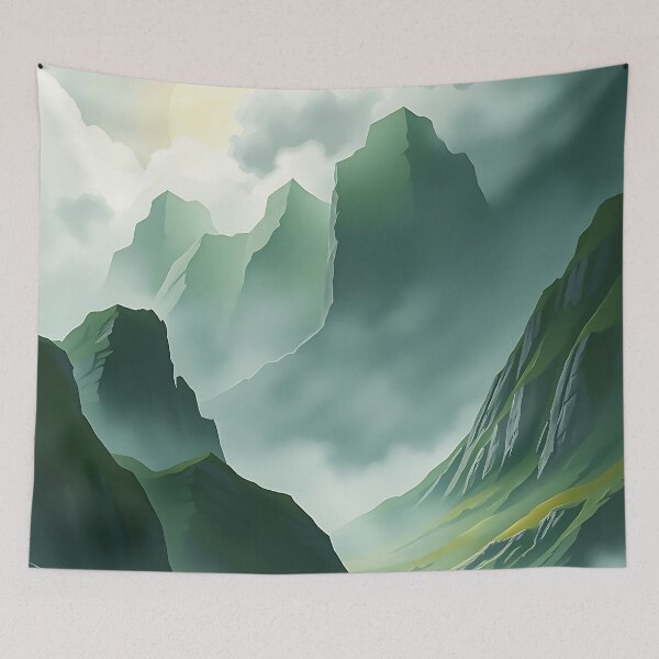 Item preview, Ethereal Misty Mountain Valley Landscape designed and sold by ArtMorphStudio.