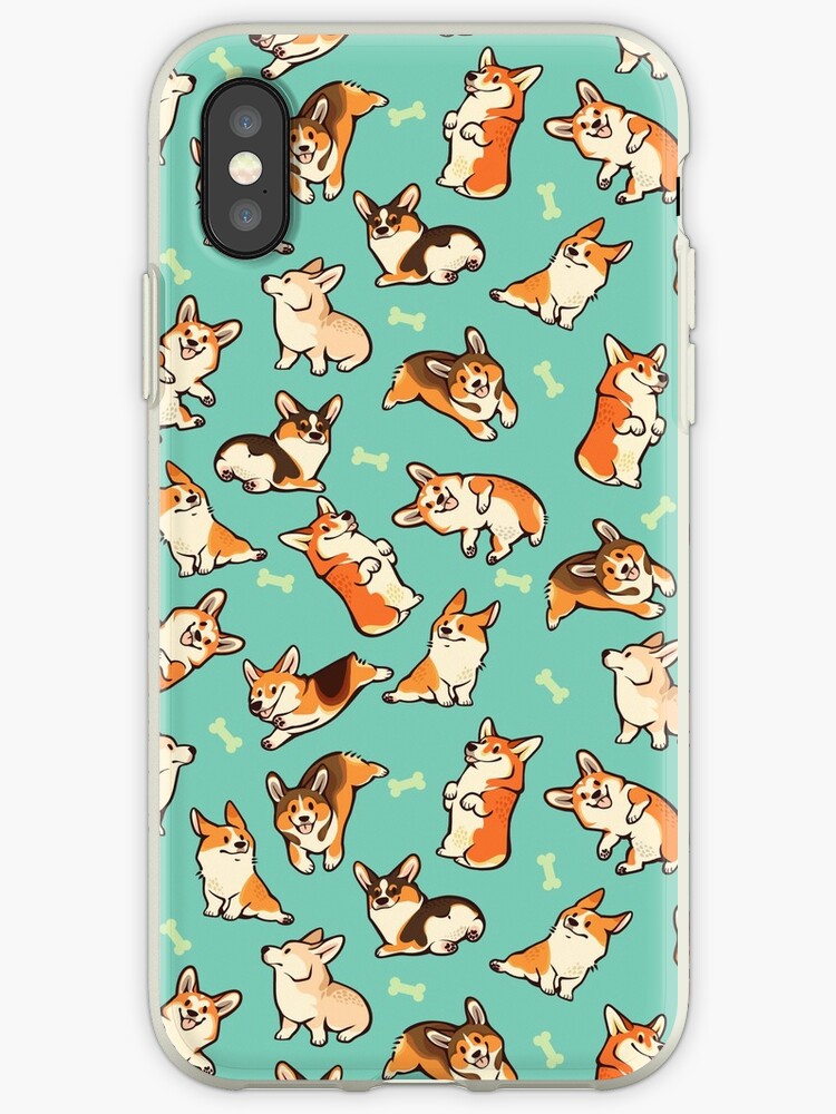 Thumbnail 1 of 5, iPhone Case, Jolly corgis in green designed and sold by Colordrilos.