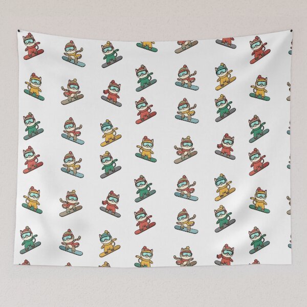 Item preview, Cute Cat Snowboarding Seamless Pattern Design designed and sold by Uglyandcute.