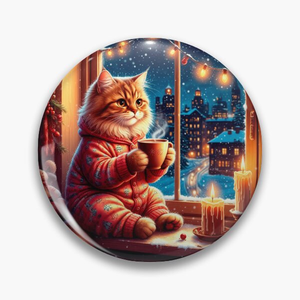 Item preview, Cozy Winter Cat by the Window with Hot Cocoa designed and sold by AmetistLight.
