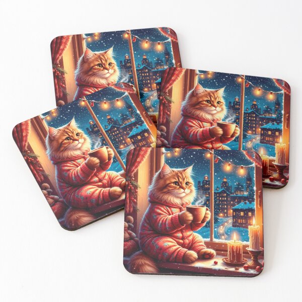 Item preview, Cozy Winter Cat by the Window with Hot Cocoa designed and sold by AmetistLight.