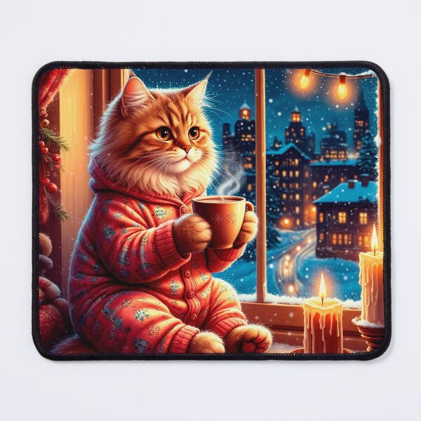 Item preview, Cozy Winter Cat by the Window with Hot Cocoa designed and sold by AmetistLight.