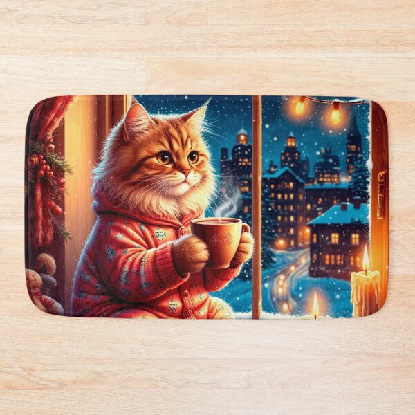Item preview, Cozy Winter Cat by the Window with Hot Cocoa designed and sold by AmetistLight.