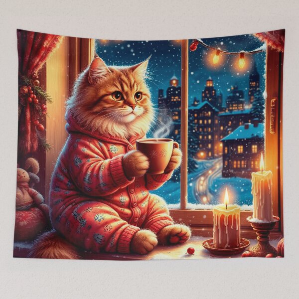 Item preview, Cozy Winter Cat by the Window with Hot Cocoa designed and sold by AmetistLight.