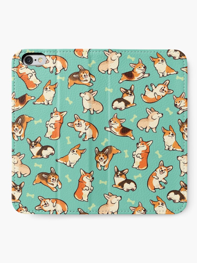 Alternate view of Jolly corgis in green iPhone Wallet