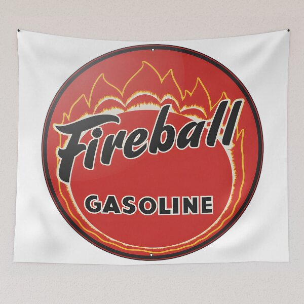 Item preview, Vintage Fireball Gasoline Retro Round Metal Sign Illustration designed and sold by CharlieDesings.