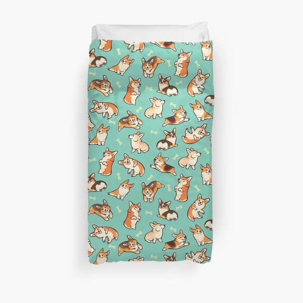 Jolly corgis in green Duvet Cover