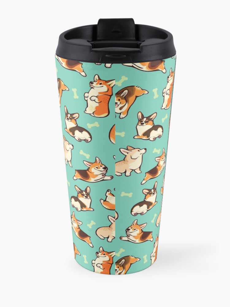 Alternate view of Jolly corgis in green Travel Coffee Mug