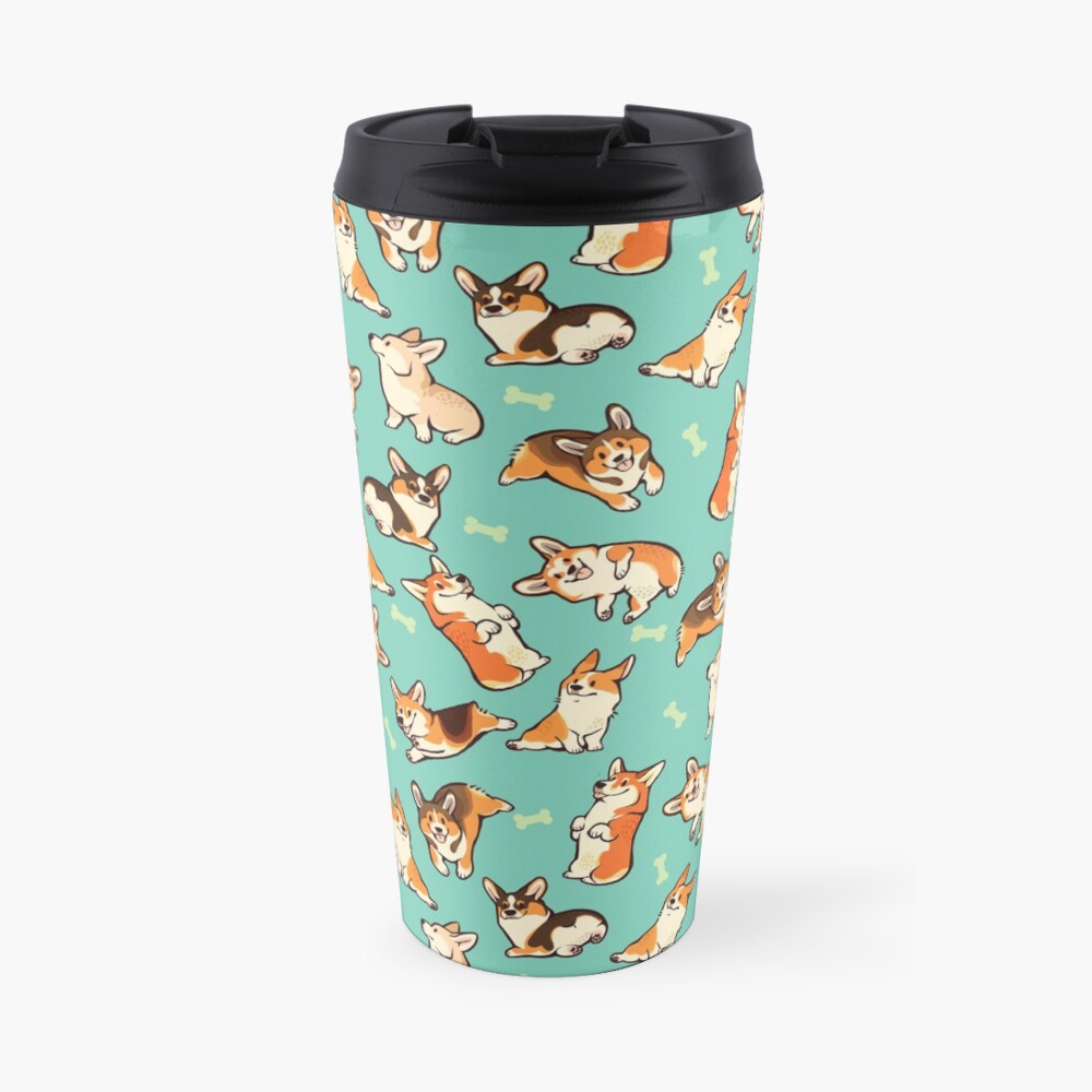 Jolly corgis in green Travel Coffee Mug