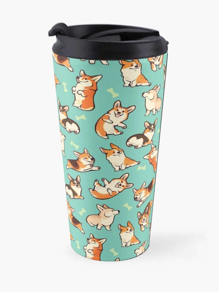 Alternate view of Jolly corgis in green Travel Coffee Mug