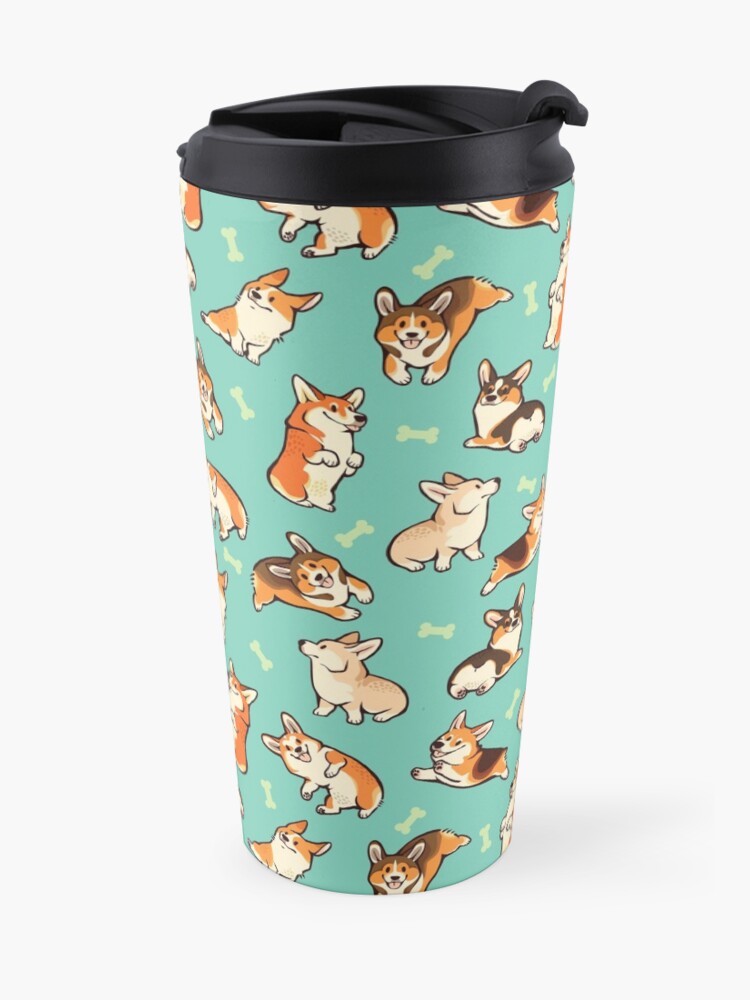 Alternate view of Jolly corgis in green Travel Coffee Mug