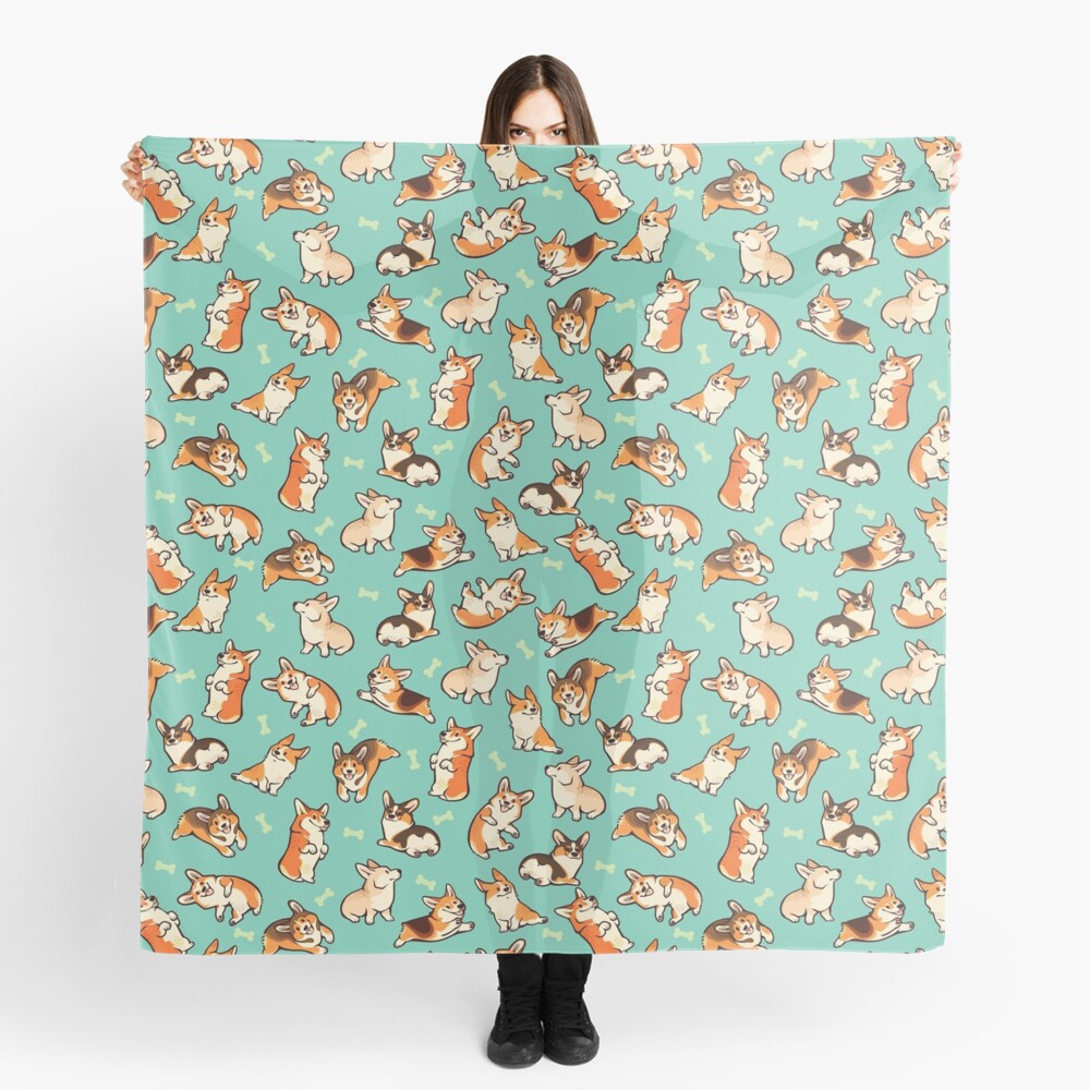 Jolly corgis in green Scarf