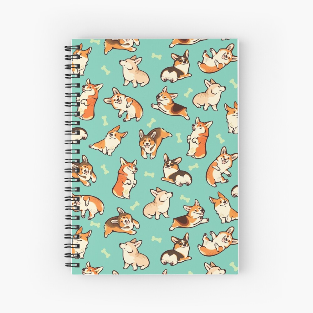 Jolly corgis in green Spiral Notebook