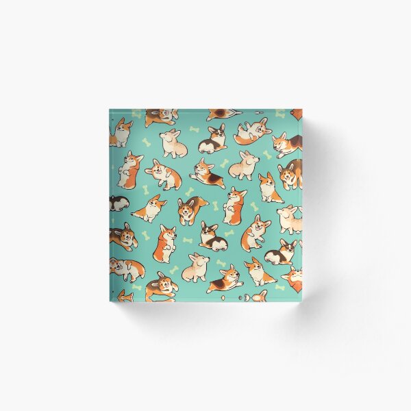 Jolly corgis in green Acrylic Block