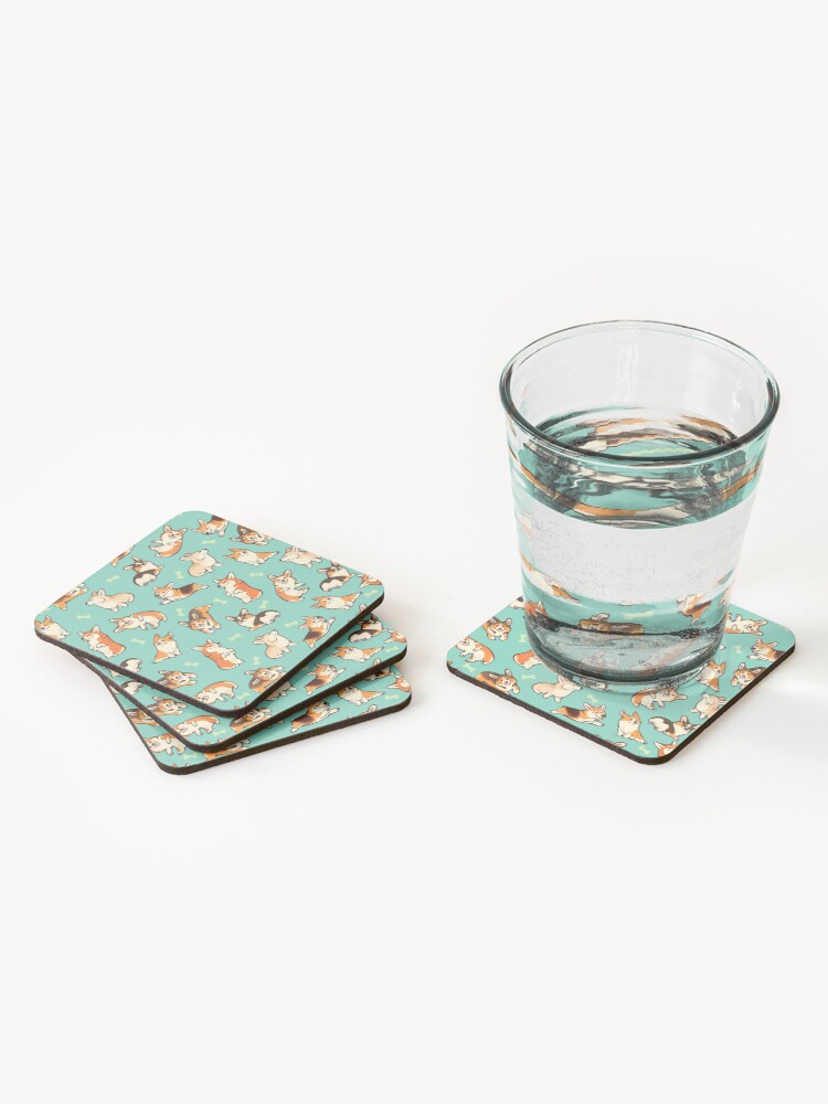 Alternate view of Jolly corgis in green Coasters (Set of 4)