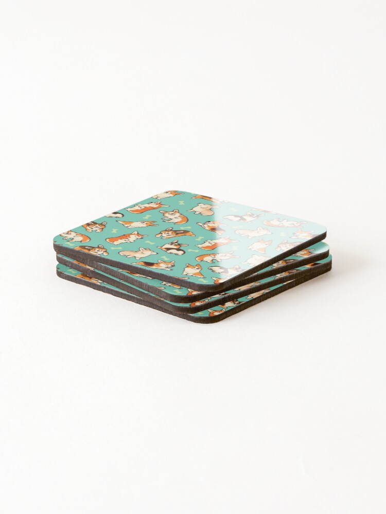 Alternate view of Jolly corgis in green Coasters (Set of 4)