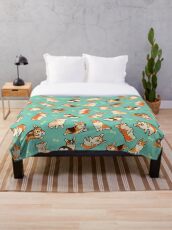 Jolly corgis in green Throw Blanket
