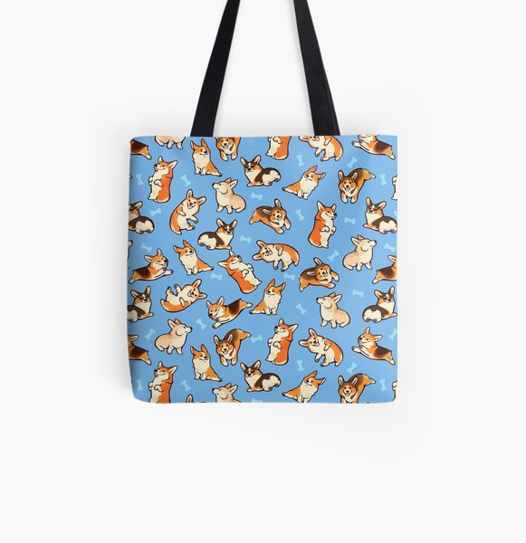 Jolly corgis en bleu Tote bag doublé