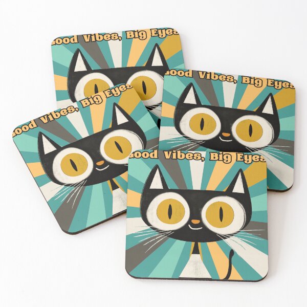 Item preview, Good Vibes Big Eyes Cat | Cute Black Cat Positive Art designed and sold by ArtMorphStudio.