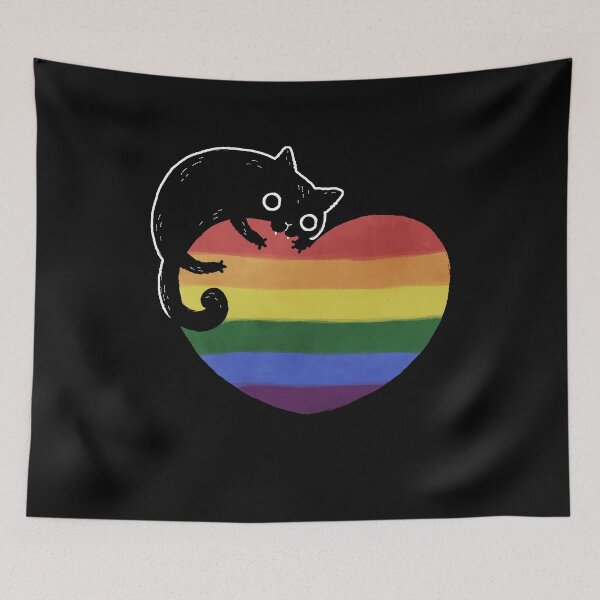 Item preview, Rainbow Black Cat Heart LGBT Gay Pride Flag designed and sold by Clara Hollins.