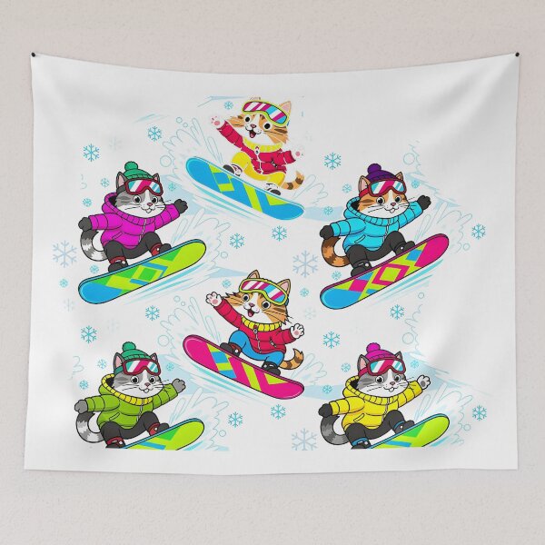 Item preview, Snowboarding Cat Action Seamless Pattern designed and sold by Uglyandcute.
