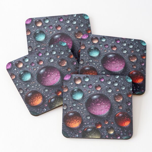 Item preview, Abstract Macro Water Droplets Photography – Colorful Liquid Drops on Dark Texture designed and sold by Impact-Art.