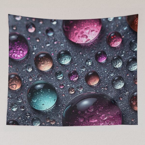 Item preview, Abstract Macro Water Droplets Photography – Colorful Liquid Drops on Dark Texture designed and sold by Impact-Art.