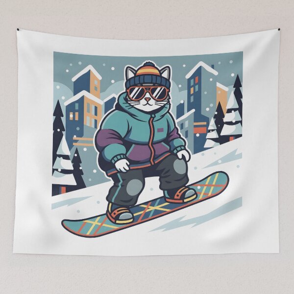 Item preview, Cool Cat Snowboarding Streetwear Illustration designed and sold by Uglyandcute.