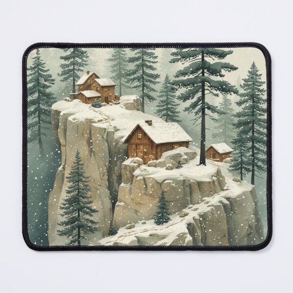 Item preview, Winter Cliff Cabins in Snowy Pine Forest – Cozy Nordic Mountain Illustration by NegarTv Designs designed and sold by NegarTv Designs.