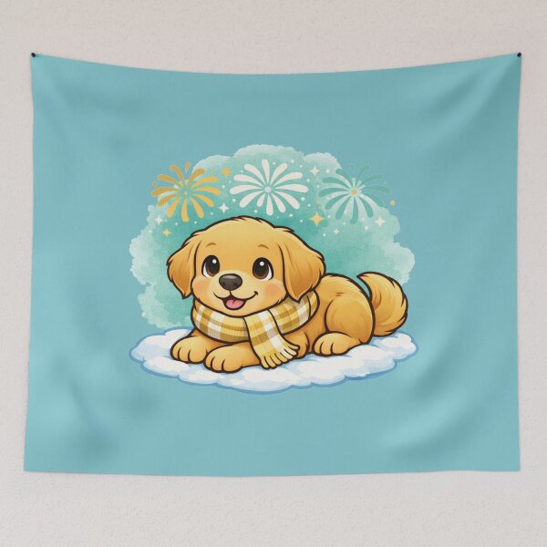 Item preview, Puppy With Fireworks – Relaxed New Year Golden Dog Mom Tee designed and sold by dogmomtees.