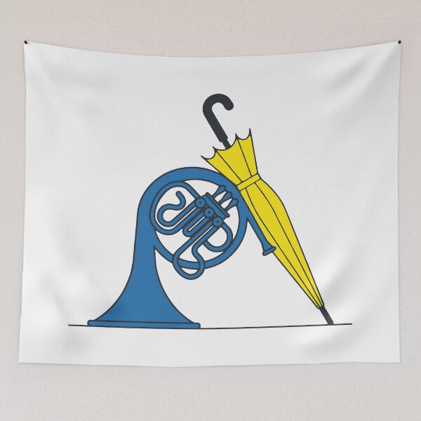 Item preview, Blue French Horn & Yellow Umbrella designed and sold by Screen Lore.