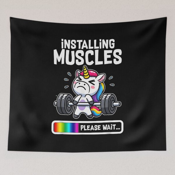 Item preview, Installing Muscles Please Wait Funny Cute Unicorn Workout Gym Fitness Weightlifting designed and sold by ChestOutLoud.
