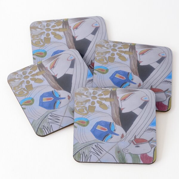 Item preview, Arte abstracto de Radha Krishna: Ilustración de amor espiritual con plumas de vaca y pavo real designed and sold by AkkoAkko.