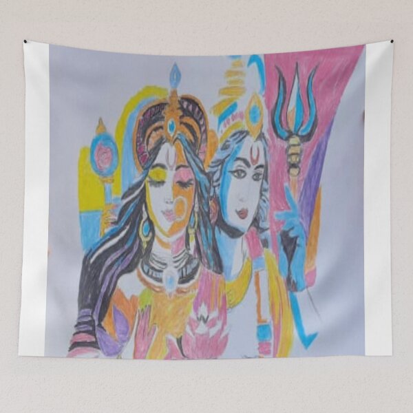 Item preview, Abstract Shiva Parvati Art – Divine Hindu Illustration with Trishul & Spiritual Energy designed and sold by AkkoAkko.